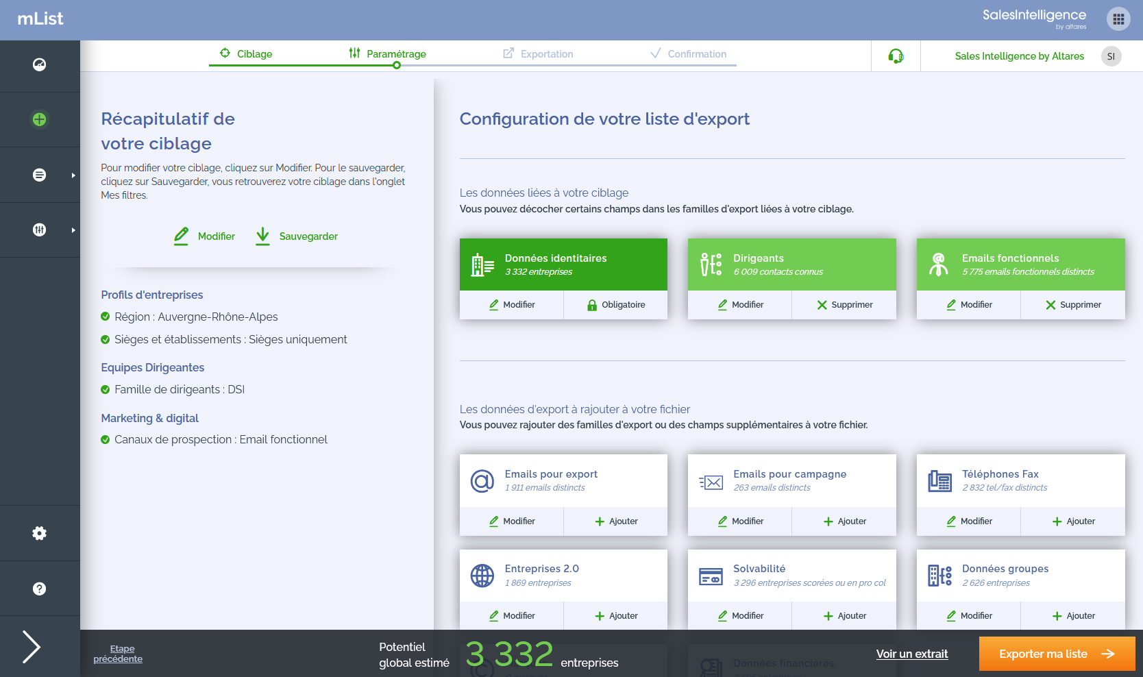 Configurer une liste mList