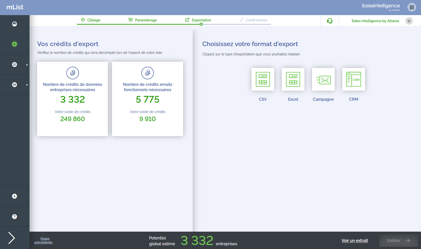 Sélection format d&#39;export mList